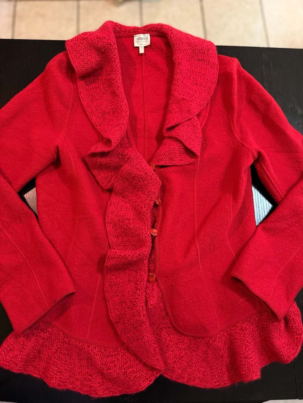 Armani Collezioni Red Ruffle Trim Wool Jacket Size 10
